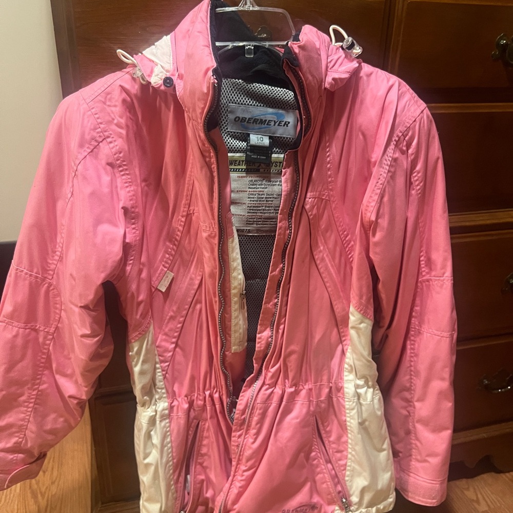Obermeyer Ladies Sz 10 Pink and White Ski Jacket
